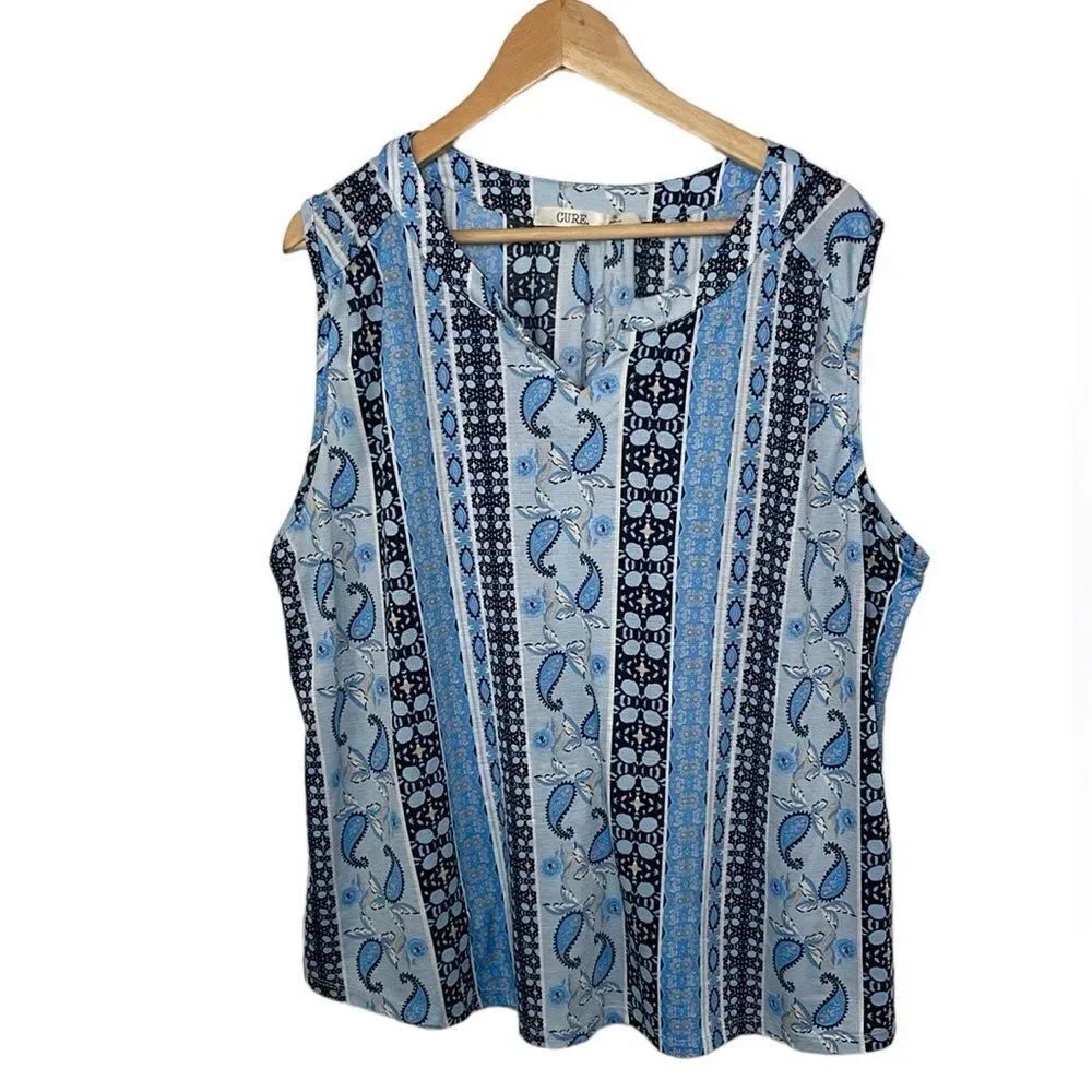 Cure Boho V neck Paisley print sleeveless top 3X